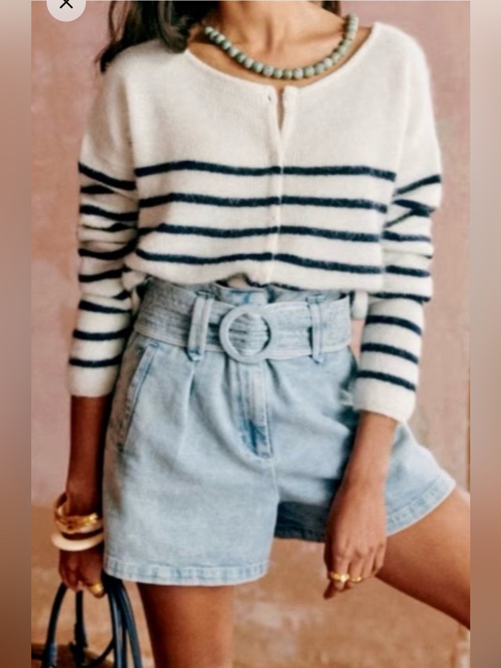 Sézane Deia High-Waisted Shorts | Snow Blue | Size 38 | Excellent Condition